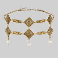 ornate gothic pearl gold choker