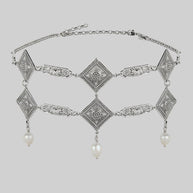 ornate gothic pearl silver choker