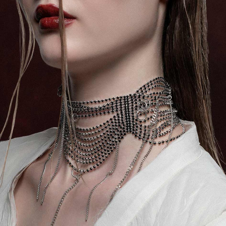 ALLURE. Dazzle Chain Drop Choker - Silver silver dazzle black cz chain drop choker