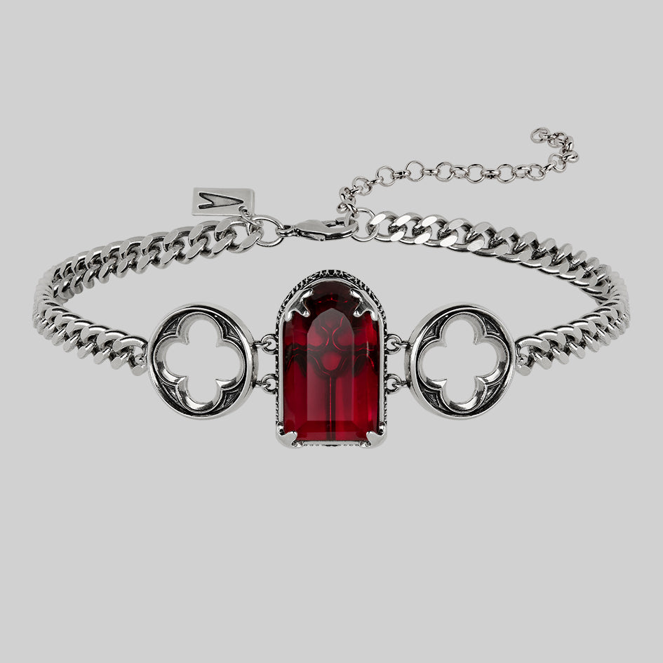 gothic cathedral window crimson glass choker silver arch