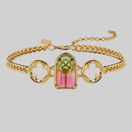 gothic cathedral window green pink tourmaline glass choker gold arch ombré