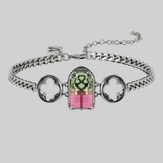 ALTAR. Gothic Arch Tourmaline Glass Choker - Silver