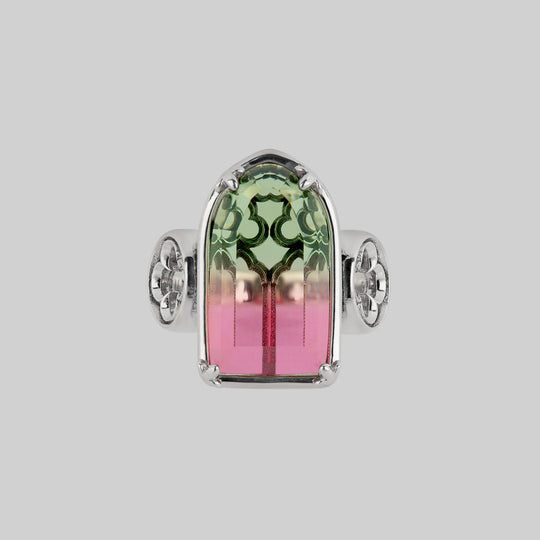 ALTAR. Gothic Arch Tourmaline Glass Ring - Silver