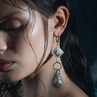 gothic teardrop antique silver hoop earrings filigree