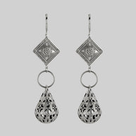 gothic teardrop antique silver hoop earrings filigree