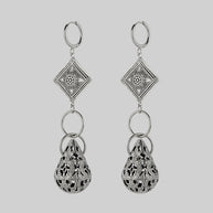 gothic teardrop antique silver hoop earrings filigree