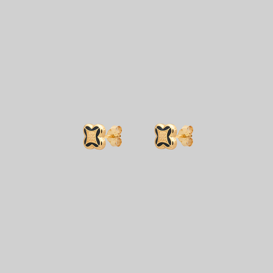 ANNIE. Tiny Tudor Crest Black Enamel Stud Earrings - Gold gold gothic enamel vintage earrings