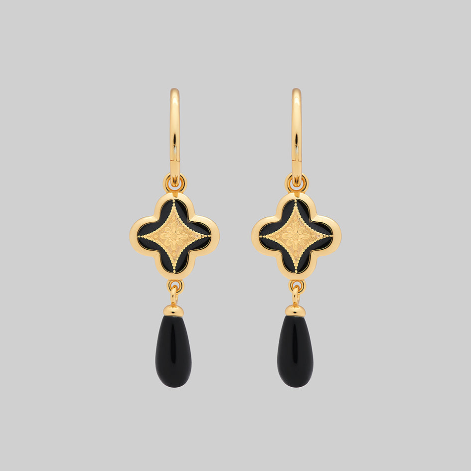 gold gothic enamel vintage hoop earrings