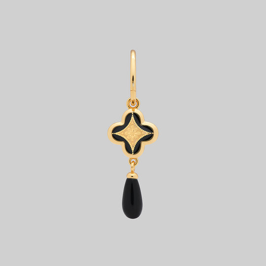 ANNIE. Tudor Crest Black Enamel Hoop Earrings - Gold