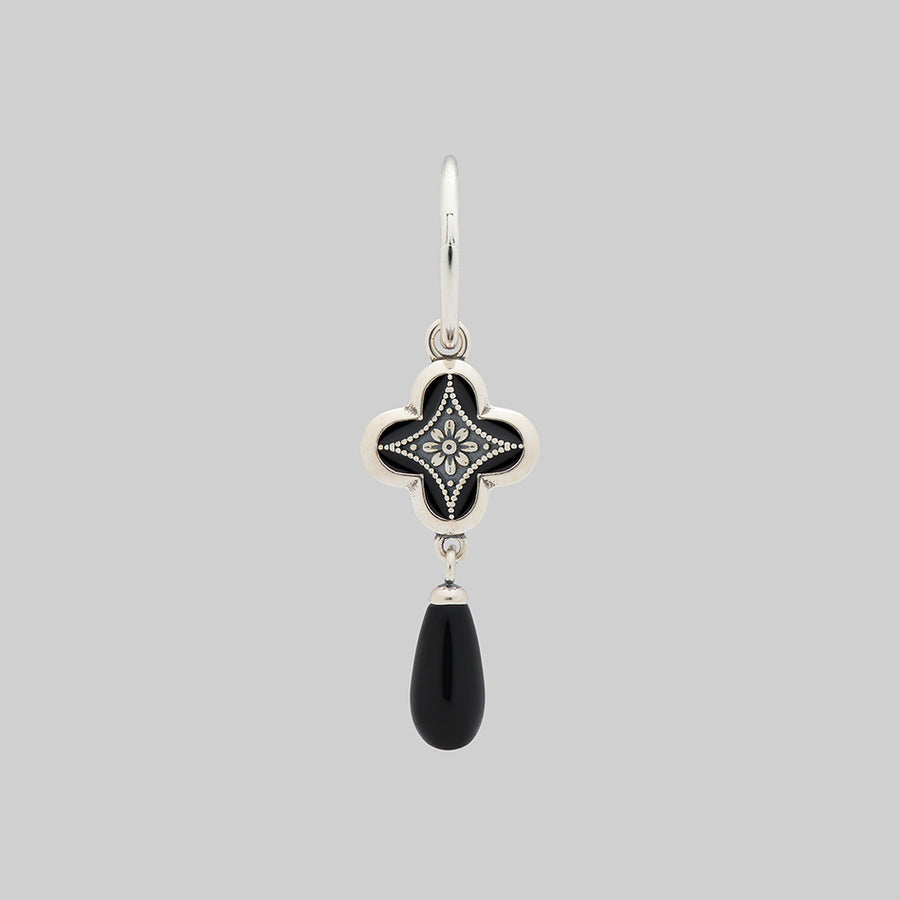 ANNIE. Tudor Crest Black Enamel Hoop Earrings - Silver silver gothic black drop hoop earrings