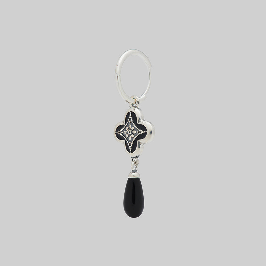 ANNIE. Tudor Crest Black Enamel Hoop Earrings - Silver silver gothic black drop hoop earrings