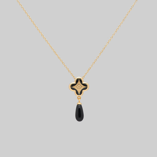 ANNIE. Tudor Crest Black Enamel Necklace - Gold