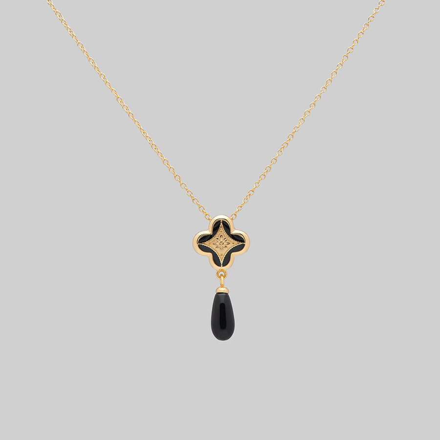 ANNIE. Tudor Crest Black Enamel Necklace - Gold