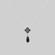 silver black enamel crest dainty necklace
