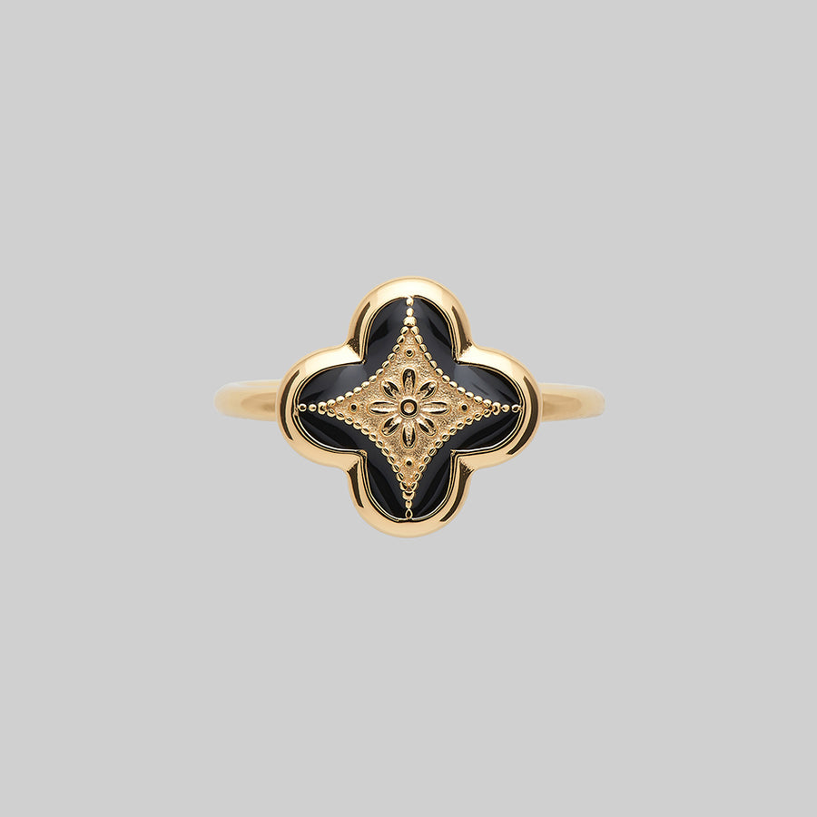 ANNIE. Tudor Crest Black Enamel Ring - Gold