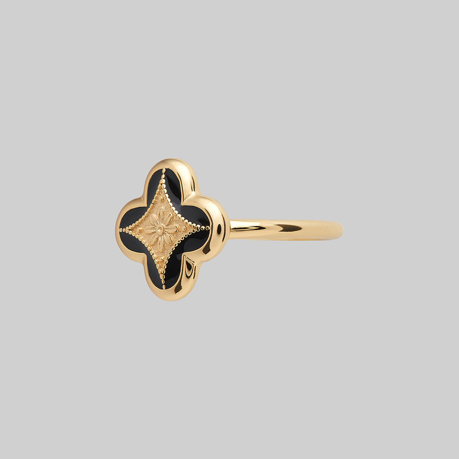 gold gothic black vintage inspired enamel ring
