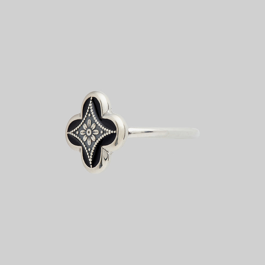 ANNIE. Tudor Crest Black Enamel Ring - Silver silver gothic black vintage inspired enamel ring