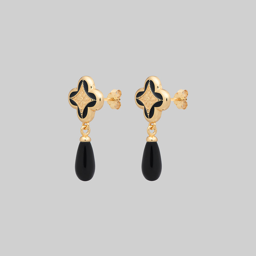 ANNIE. Tudor Crest Black Enamel Stud Earrings - Gold gold enamel vintage inspired earrings