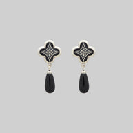 silver drop black agate gothic earrings