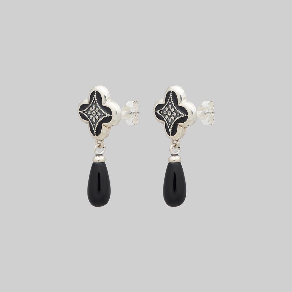 silver enamel black gothic earrings