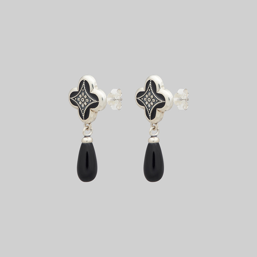 ANNIE. Tudor Crest Black Enamel Stud Earrings - Silver silver enamel black gothic earrings
