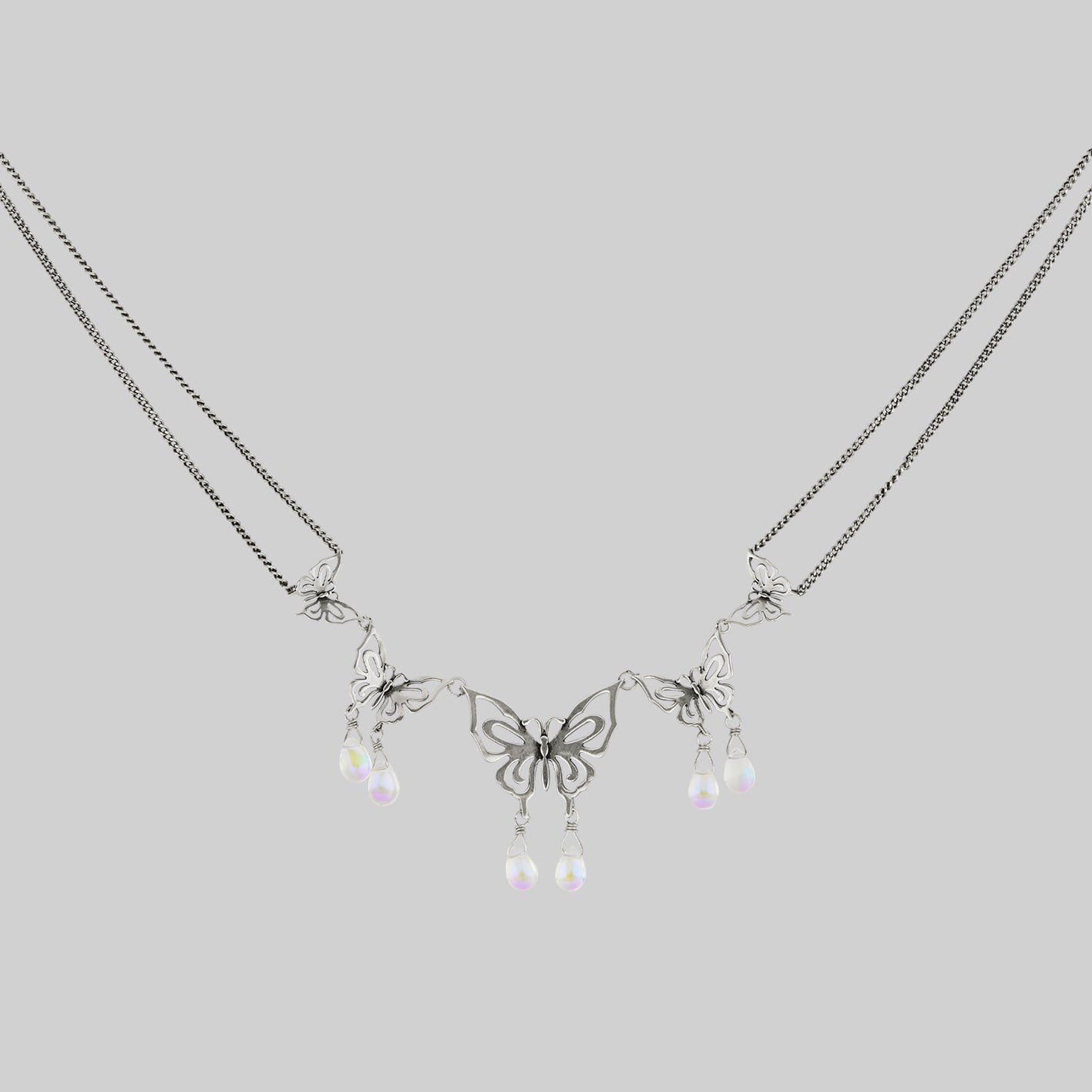 silver butterfly and glass charm necklace