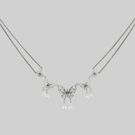 silver butterfly and glass charm necklace