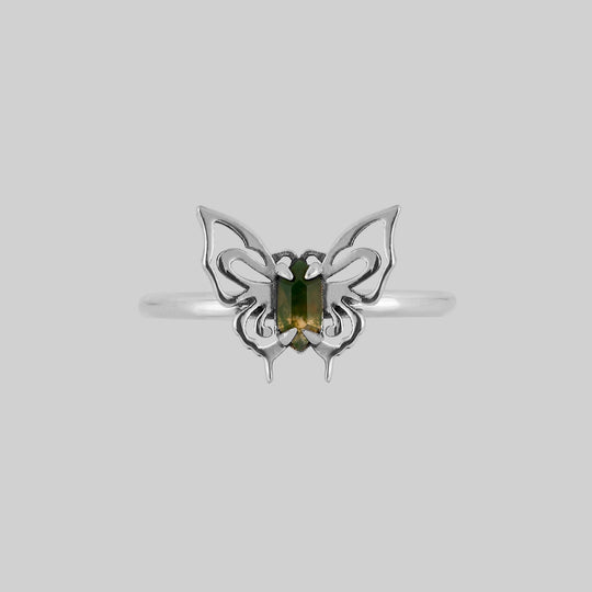 ANTHEIA. Moss Agate Butterfly Ring - Silver