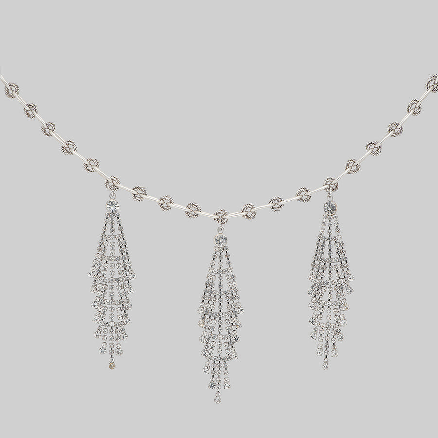 silver sparkle drop waterfall vintage inspired collar necklace