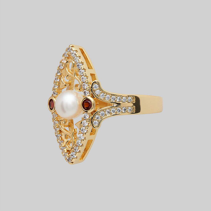 ARABELLA. Thorn Encased Pearl Ring - Gold gold pearl vintage style gothic garnet ring