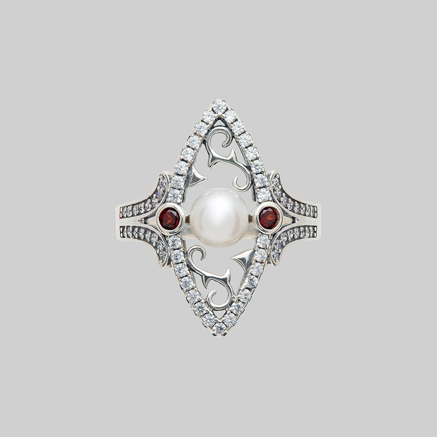 silver pearl art deco gothic ring