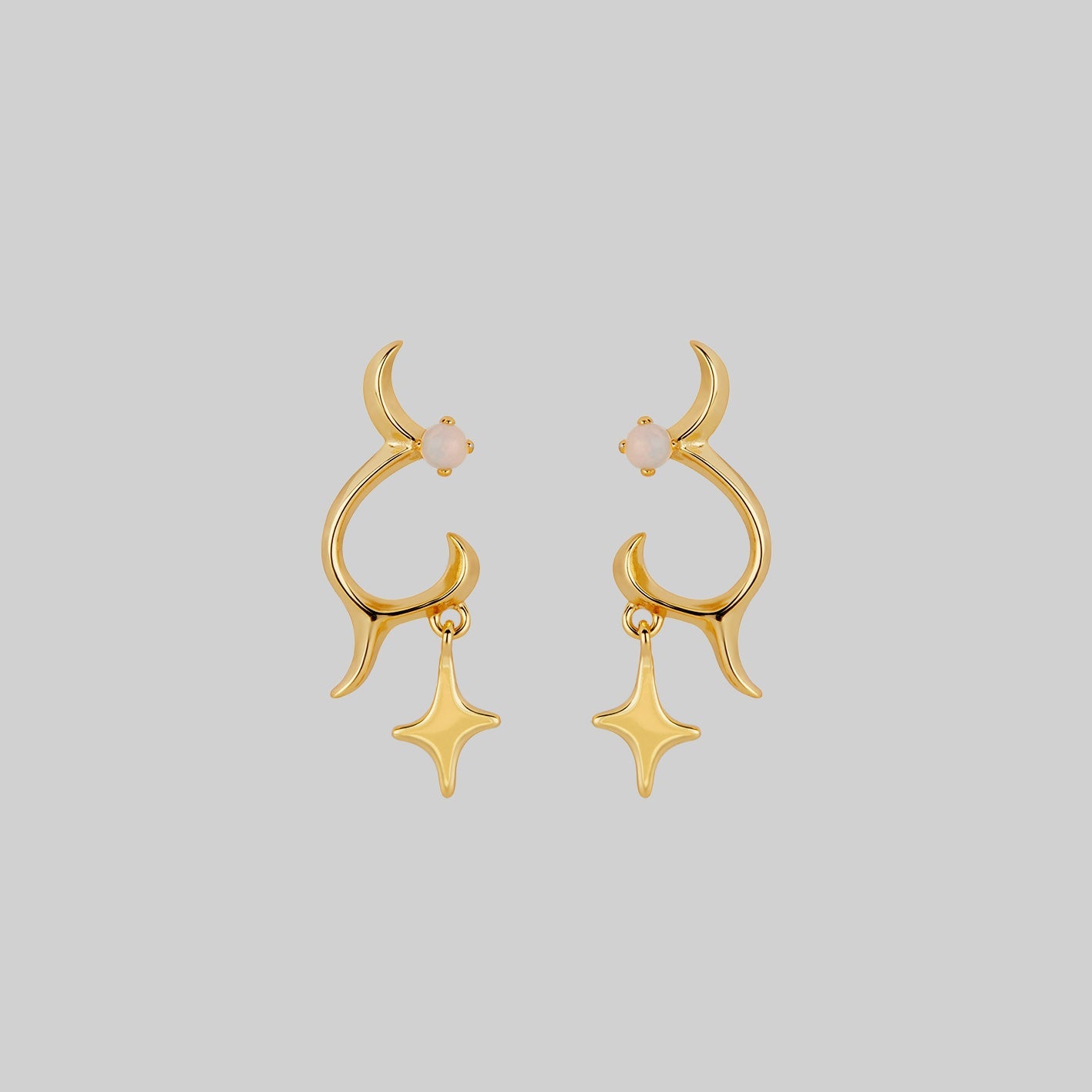 abstract waves star earrings gold