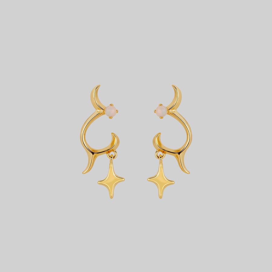 abstract waves star earrings gold