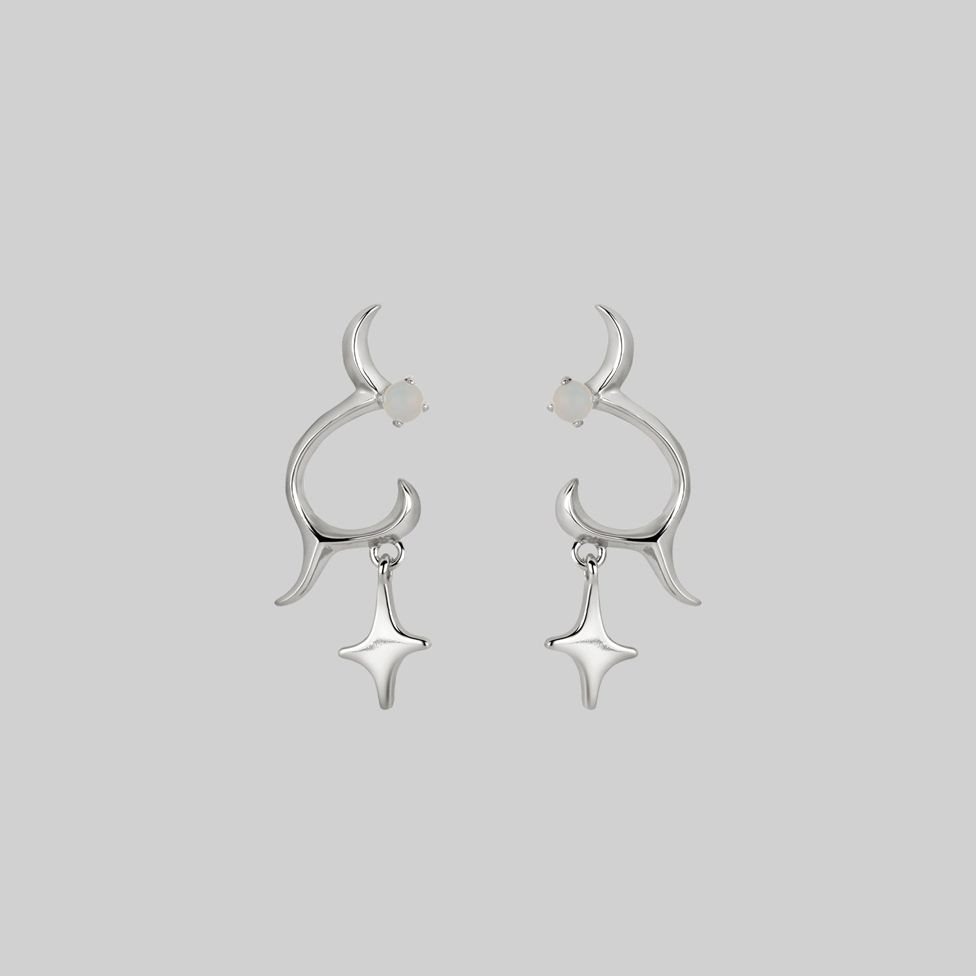 abstract waves star stud earrings silver