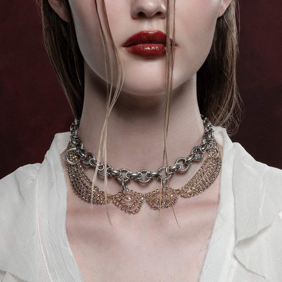 silver chunky dazzle cz chain collar