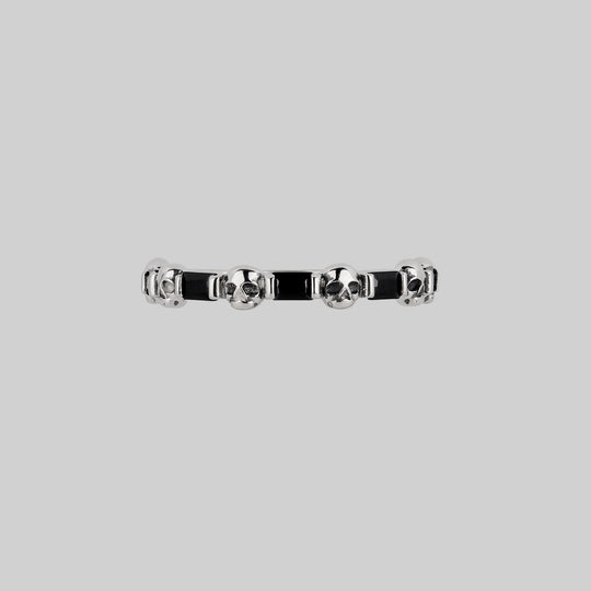 BEAUX. Tiny Skull & Black Spinel Band Ring - Silver