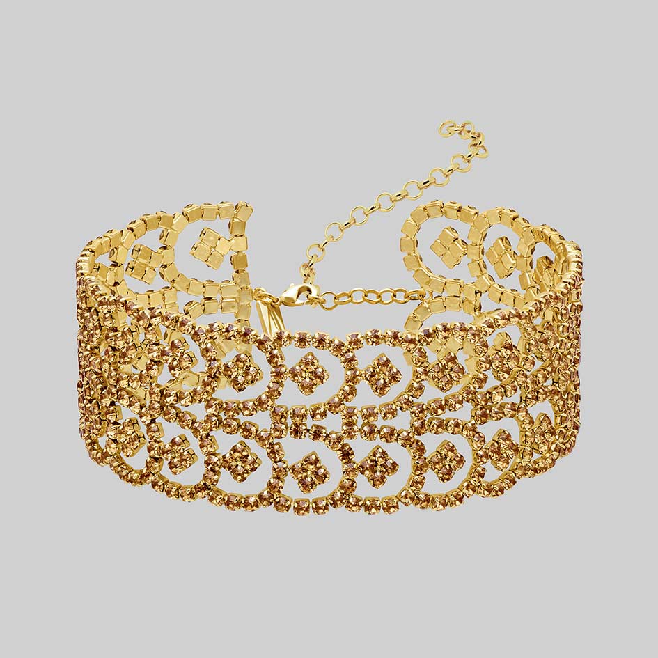 Brenna 18k gold plated dazzle chain choker, light champagne cubic zirconia