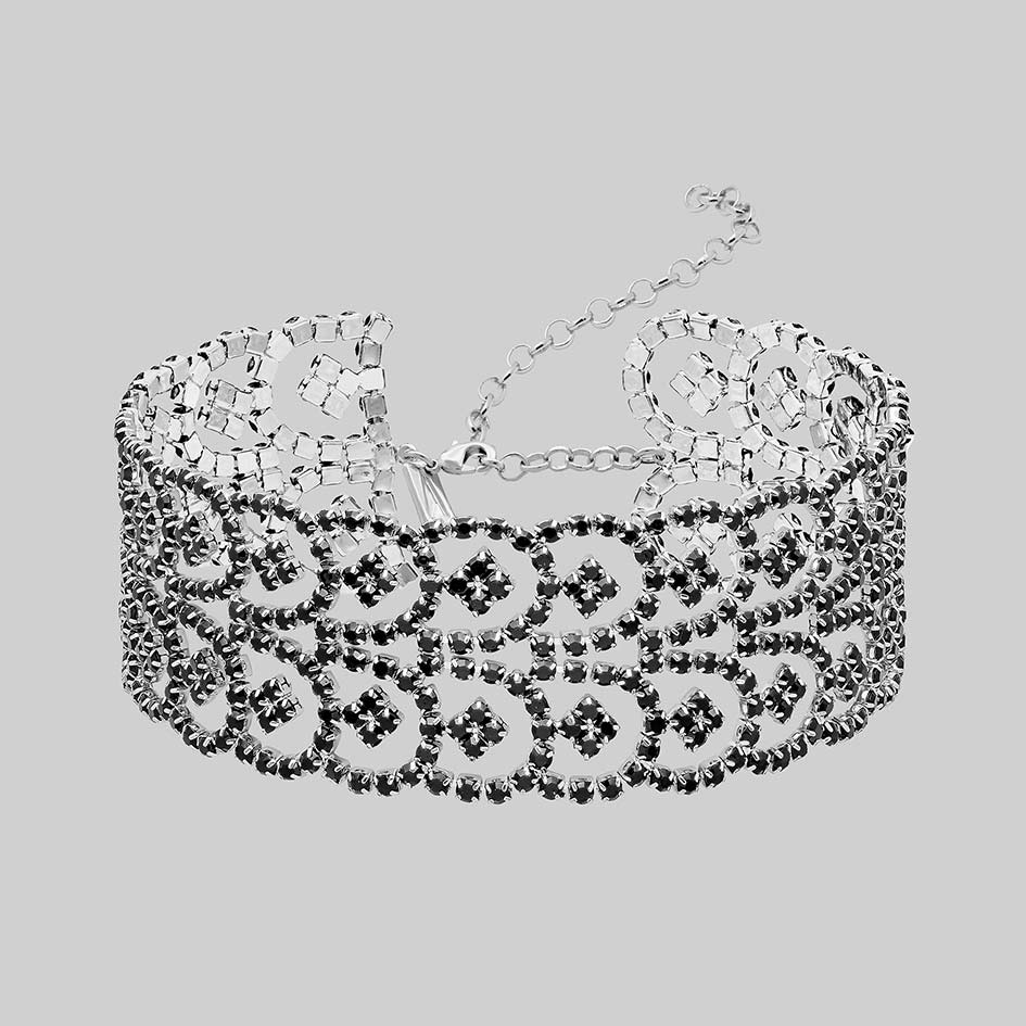 Brenna sterling silver and back cubic zirconia dazzle chain choker