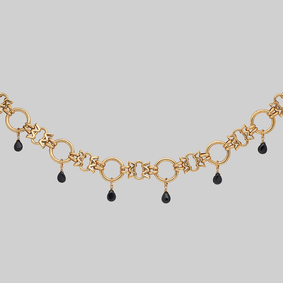 gold chunky black agate gothic necklace