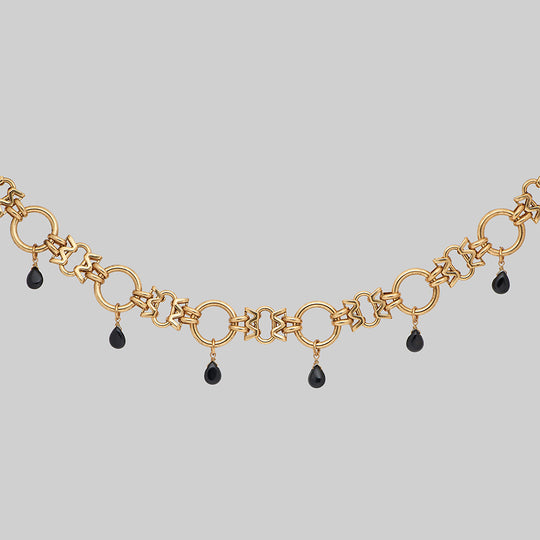 CELIA. Black Agate Droplet Chain Collar - Gold
