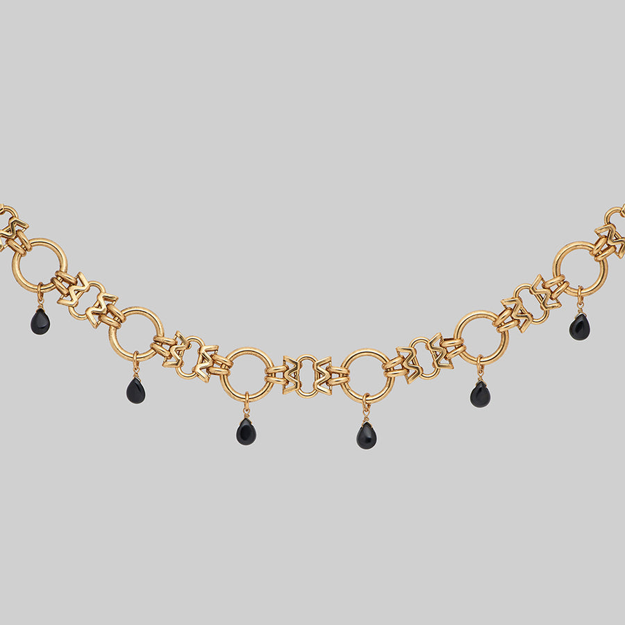 CELIA. Black Agate Droplet Chain Collar - Gold