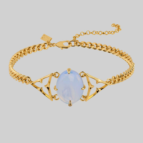 MAGNIFIQUE. Wide Pearl and Barbell Choker - Gold