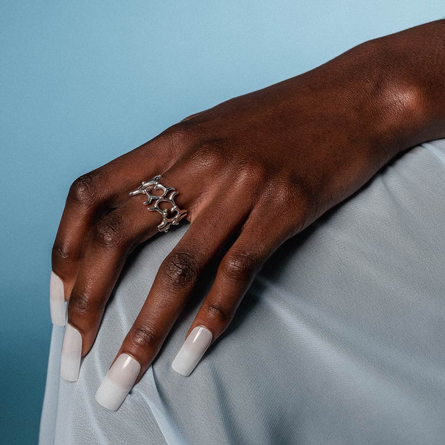 cosmic waves band ring silver