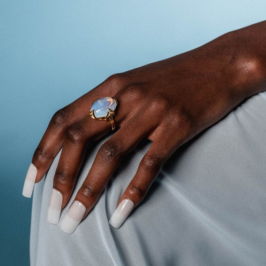 CIRCINUS. Gothic Galaxy Ring - Gold gothic galaxy opalite ring gold