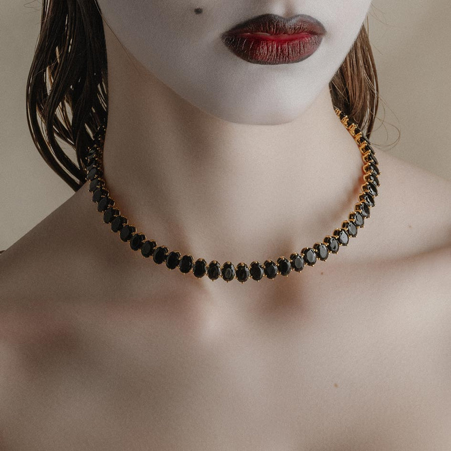 gold black stone gothic collar necklace