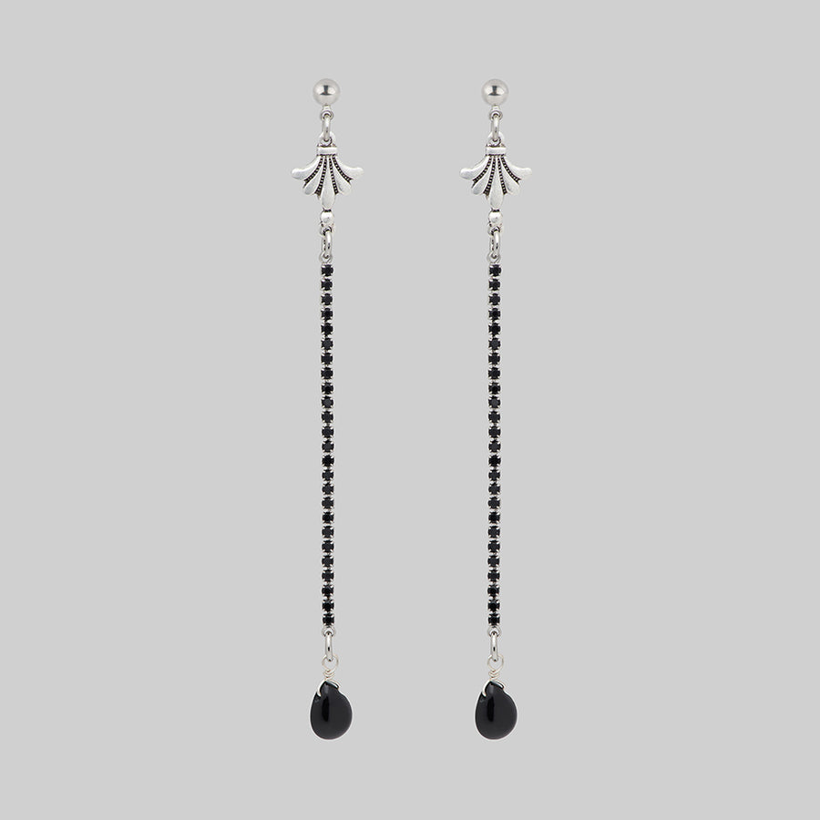 silver black agate gothic long earrings