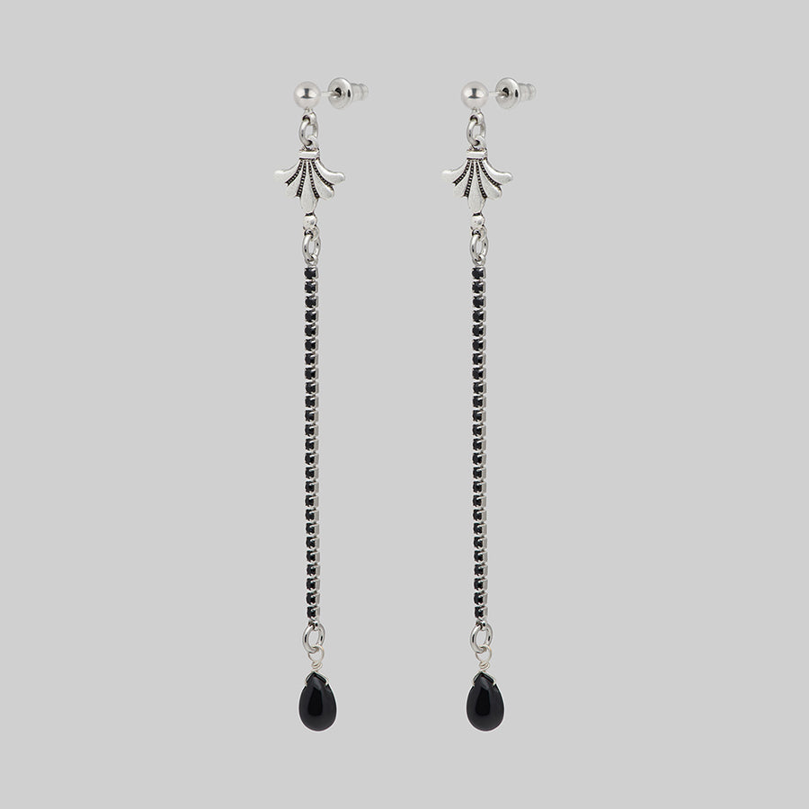 CLARA. Dazzle Chain & Agate Drop Earrings - Silver silver black stone gothic vintage inspired long earrings