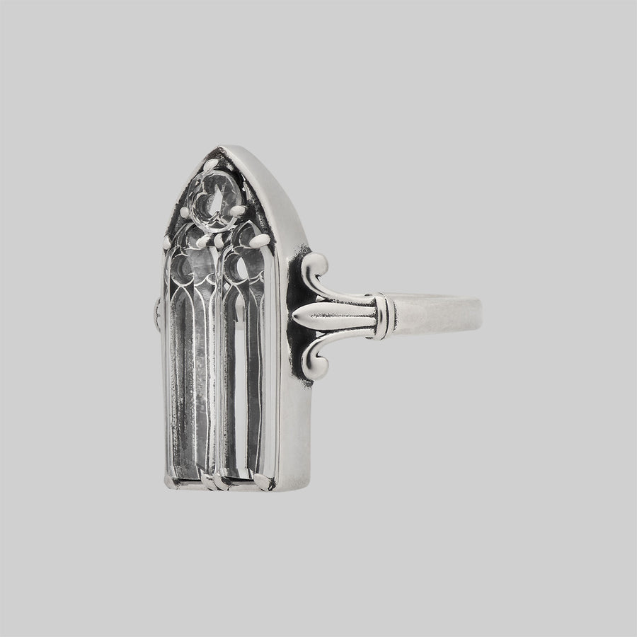 CLERESTORY. Cathedral Glass Window Ring - Silver Cathedral Window Ring in Gothic Glass Style