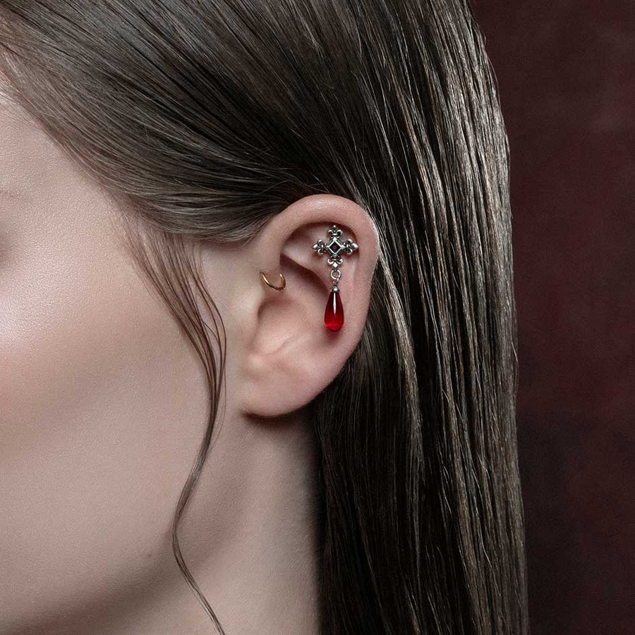 CRIMSON. Medieval Garnet Stud Earring - Silver silver fleur de lis garnet stud earring
