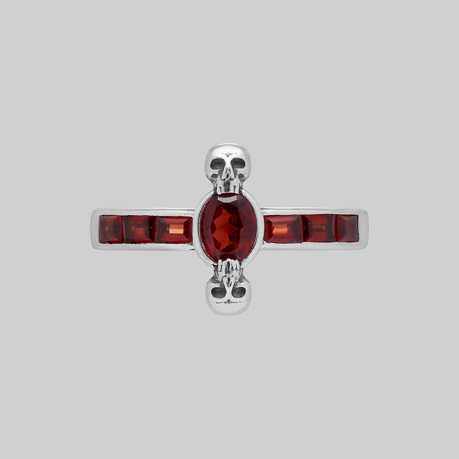 Calvaria skull set garnet skull dainty ring